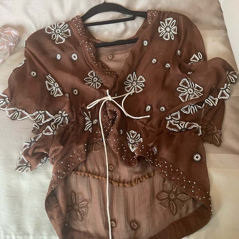 Reiss silk & beaded top